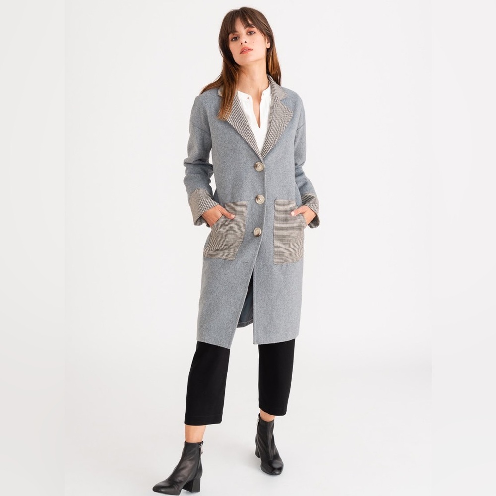 Petite Studio Carmine Wool Blend Coat XS Grey Contrast‎ Trim $269